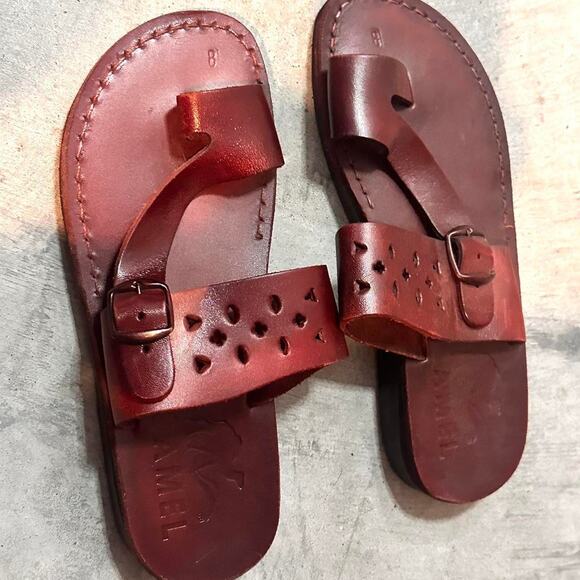 Camel Shoes - Camel Red Leather Sandals Size 7-7.5